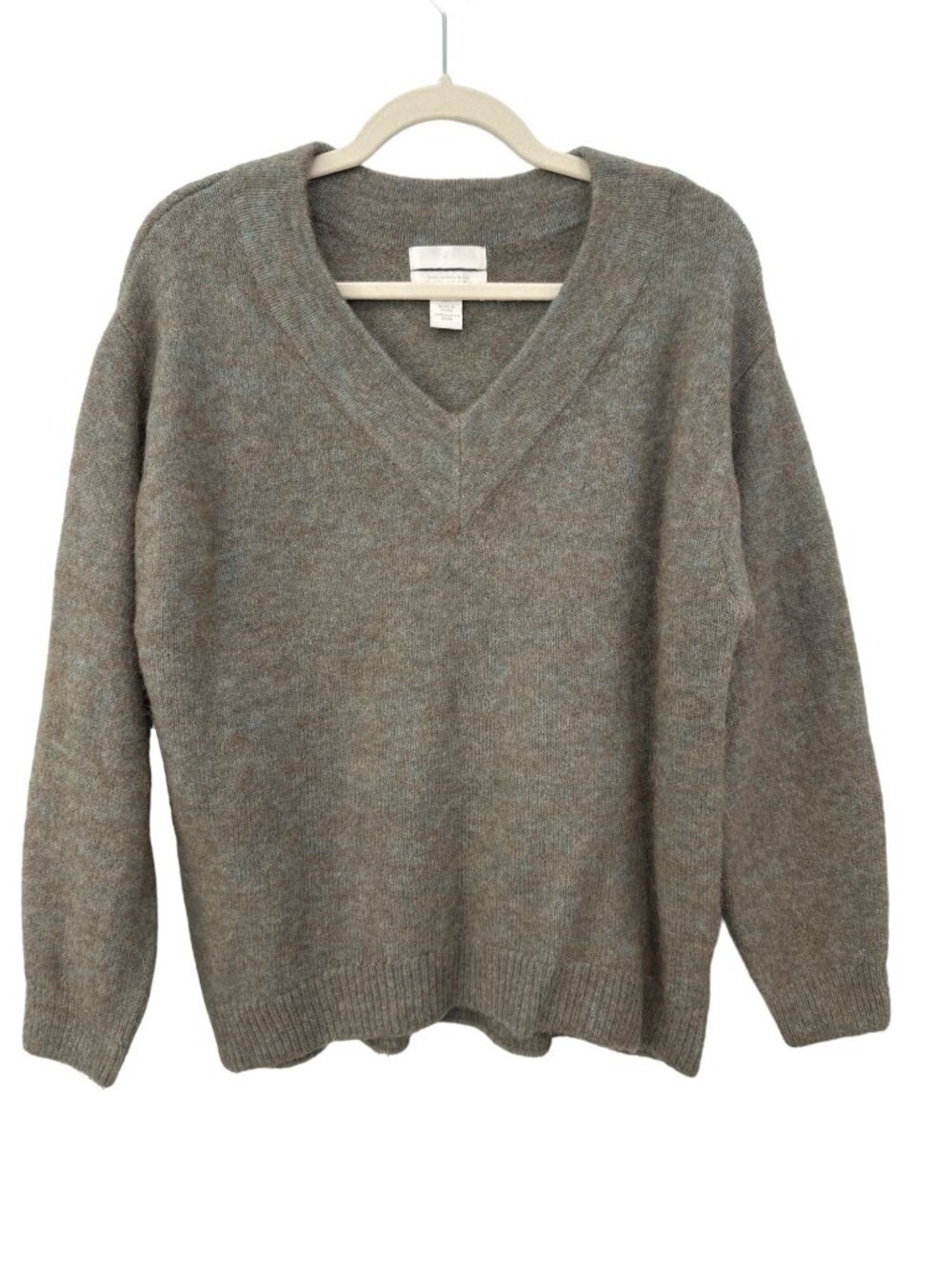H&M Sweater Small Wool Alpaca Blend V Neck Pullover Fuzy Dusky Green Melange